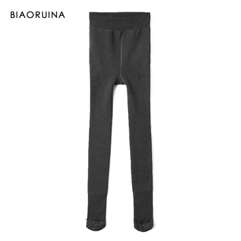 

BIAORUINA Women's Slim Stretch Casual Solid Thick Winter High Wasit Good Quality Lace Patchwork Velvet Warm Leggings New Arrival