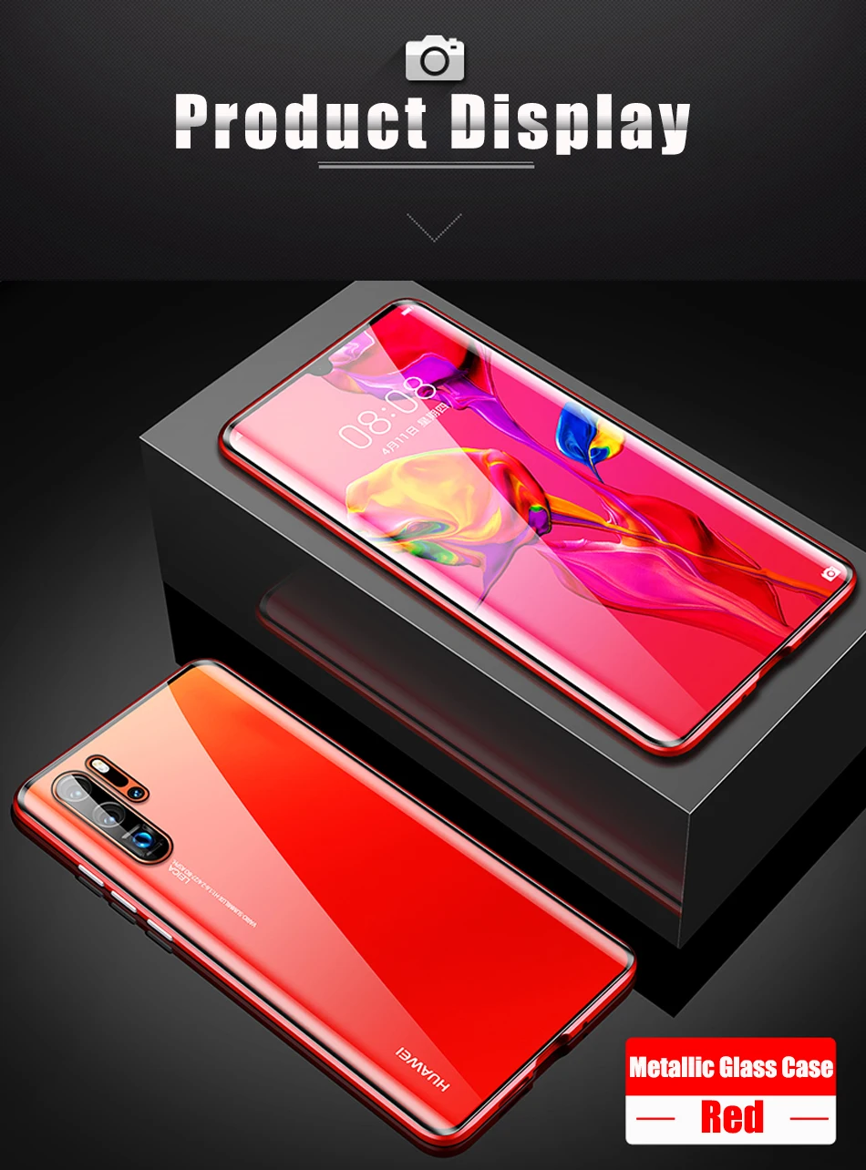 Магнитный абсорбционный металлический флип-чехол для телефона huawei P30 P30Pro P30Lite, двухстороннее закаленное стекло huawei P30 Pro Lite, сумка