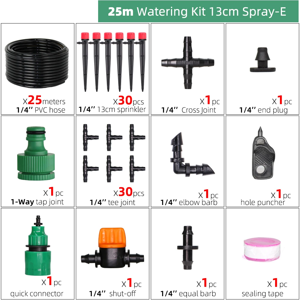 RBCFHI 13CM Stake Emitters Drip Kit System 1/4'' Hose Adjustable Nozzles Kit 4-Way Micro Watering Flow Gardens Flowers Vegetable