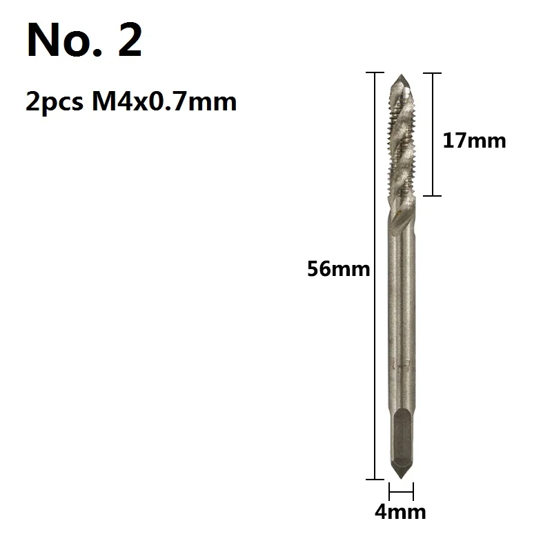 No.2 M4x0.7 XCAN 2pcs M3/M4/M5/M6/M8/M10 спиральная флейта кран с винтовой резьбой машинная заглушка кран винт из быстрорежущей стали отверстие кран Набор металлообрабатывающие инструменты - Цвет: No.2 M4x0.7