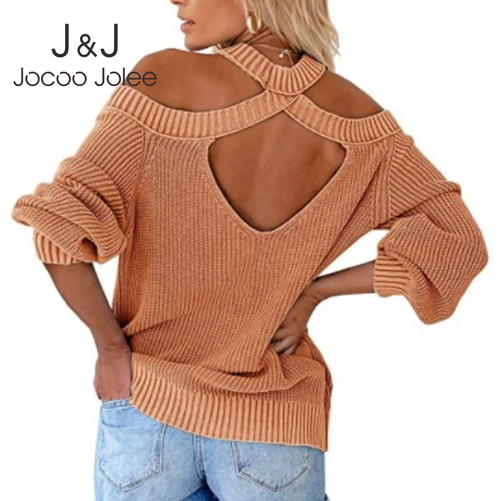 

Woman Sweaters Off Shoulder Halter Neck Pullover Autumn Winter Top Solid Knit Outerwear Long Sleeve Jumper Sexy Korean Blouse