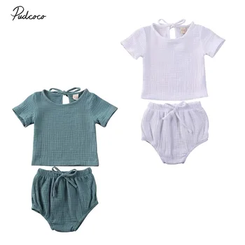 

0-24Months Infant Baby Boy Girl Unisex Clothes Cotton&Linen T-Shirt Tops+Shorts 2pcs Set Summer casual Outfit