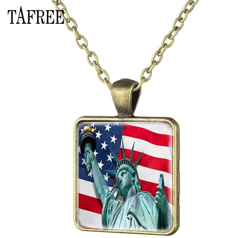 TAFREE американский флаг квадратное ожерелье карта США и национальный кулон в форме флага ожерелье День Независимости сувенир ювелирные изделия FG118
