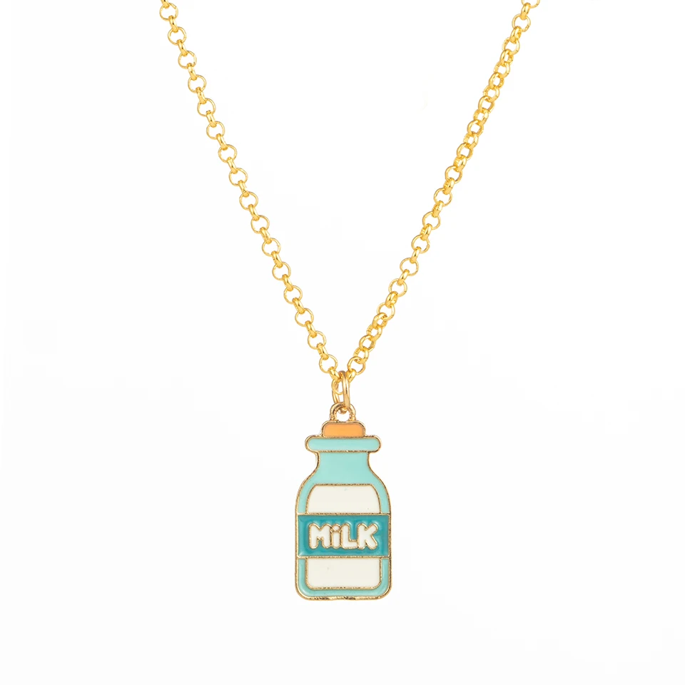 Milk Аниме Персонаж Ожерелья из мультфильма Женщины Девочки Дети Санта-Клаус Рождественский олень Снеговик Чулок Динозавр Луна Звезда Радуга Пики Красный персик Игральные карты Замок Ключи Ожерелья Подвески Подарки - Окраска металла: Milk