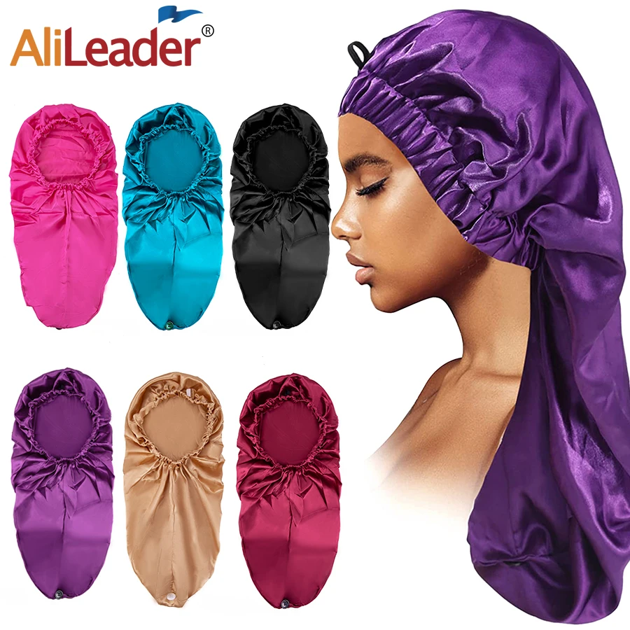 Bonnet de Nuit en Satin pour Femme, Grand Bonnet avec Bouton