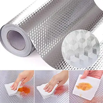 Kitchen Wall Stove Aluminum Foil Oil proof Anti fouling High temperature Self Adhesive Floral DIY Wallpaper