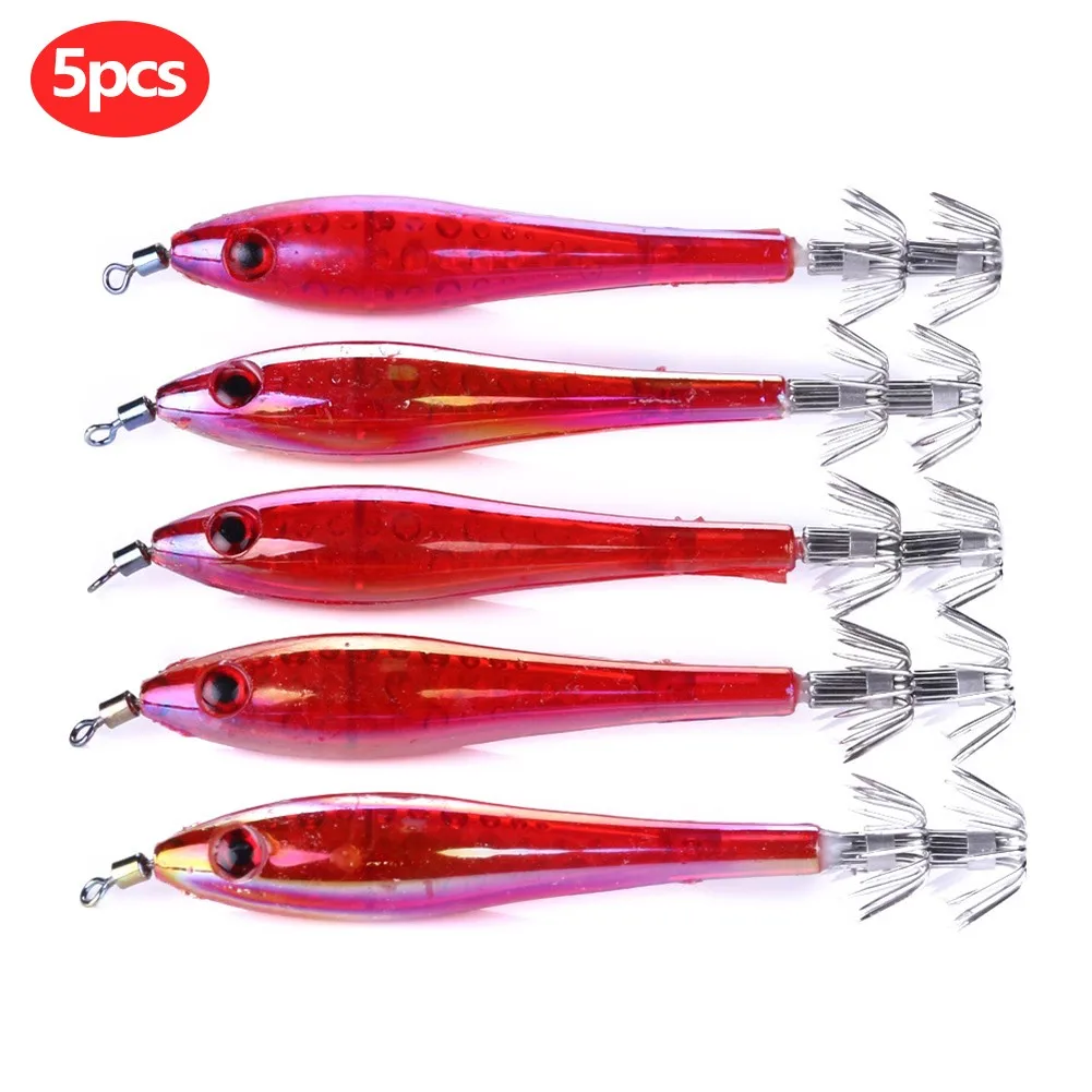Color : Pink 5Pcs 9.5cm Plastic Squid Lures Fishing Jigs Lures for Freshwater and Seawater Fishing Tackle