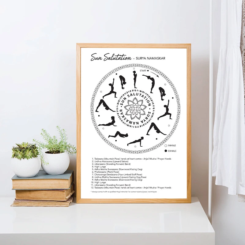 Yoga Illustration Print Sun Salutation Posture Canvas Poster Gym Wall Decor