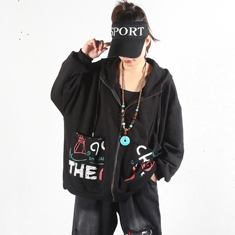

Hoodies Women Sweatshirt Zip Up Cat Print Letter Animal Pattern Top Harajuku Female Jackets Coat Hooded Streetwear Outwear cool