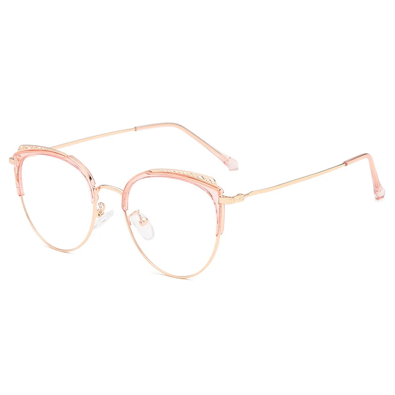 pink rose gold Zilead TR90 кошачьи уши очки оправа металлические полые оптические Sepectacles для мужчин и женщин Простые очки унисекс - Цвет оправы: pink rose gold