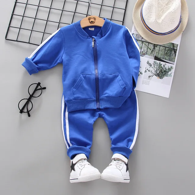 Fashion Children Clothing Spring Autumn Baby Girl Clothes Set Boys Cotton Jacket Pants 2 Pieces Toddler Costume Kids Tracksuits XH latiao F Blue