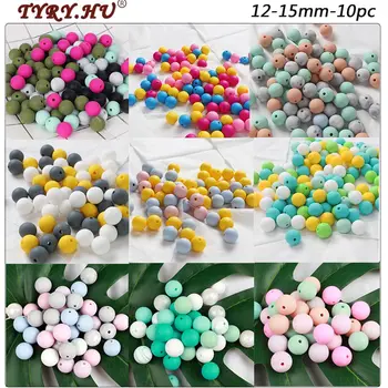 

TYRY.HU 10pc Silicone Beads Pearl 12/15mm Round Shaped Baby Teether Food Grade Baby Nursing DIY Jewelry Necklace baby Teether