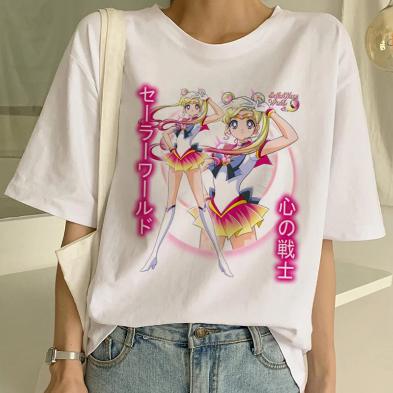 Sailor Moon/летняя новая модная футболка Женская Harajuku короткий рукав забавная футболка Ulzzang футболка с милым котом женские футболки с рисунком