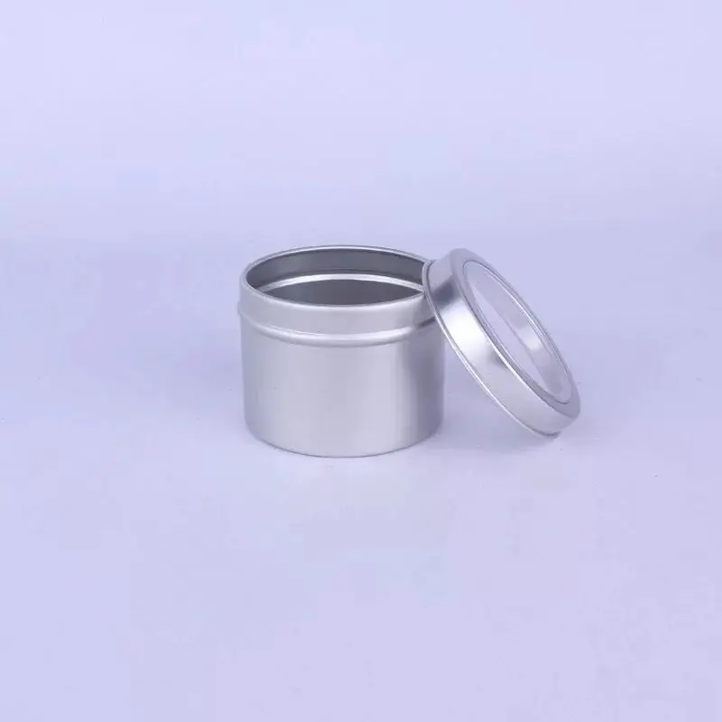 60ml Round Metal Aluminum Tin Containers Jars Cans With Window Screw Top Cans Cosmetic Sample Containers Candle Travel Tins Jars 5
