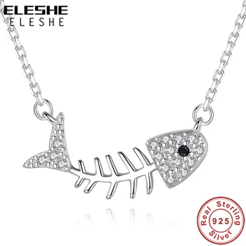 

ELESHE New Genuine 925 Sterling Silver Ocean Life Bone Fish Necklace Pendant for Women Adjustable Chain Necklace Collier Femme