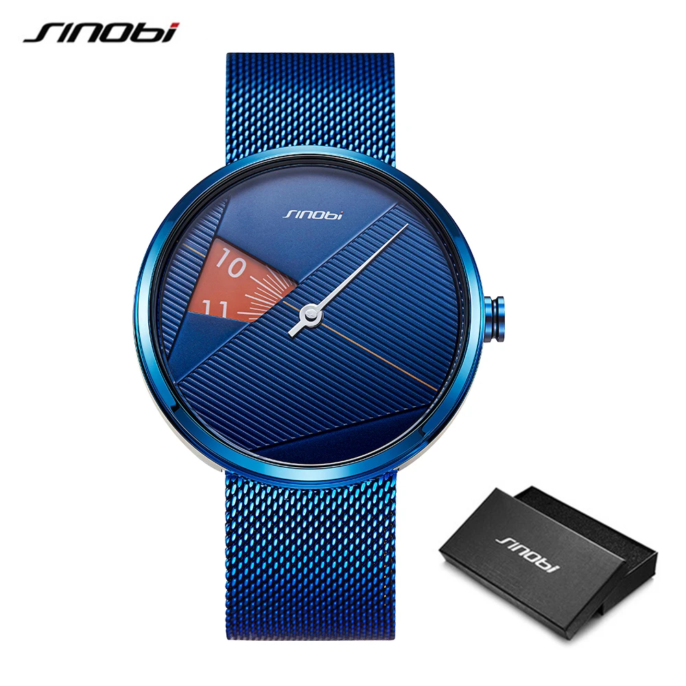Blue brown9801 SINOBI Мужские Креативные Наручные Часы Миланский Браслет Relojio часы вращающийся циферблат Наручные Креативные& спортивные часы - Цвет: Blue brown9801