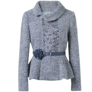 

autumn winter vintage embroidered woolen coat women sweet short slim wool blends jacket plus size 3XL