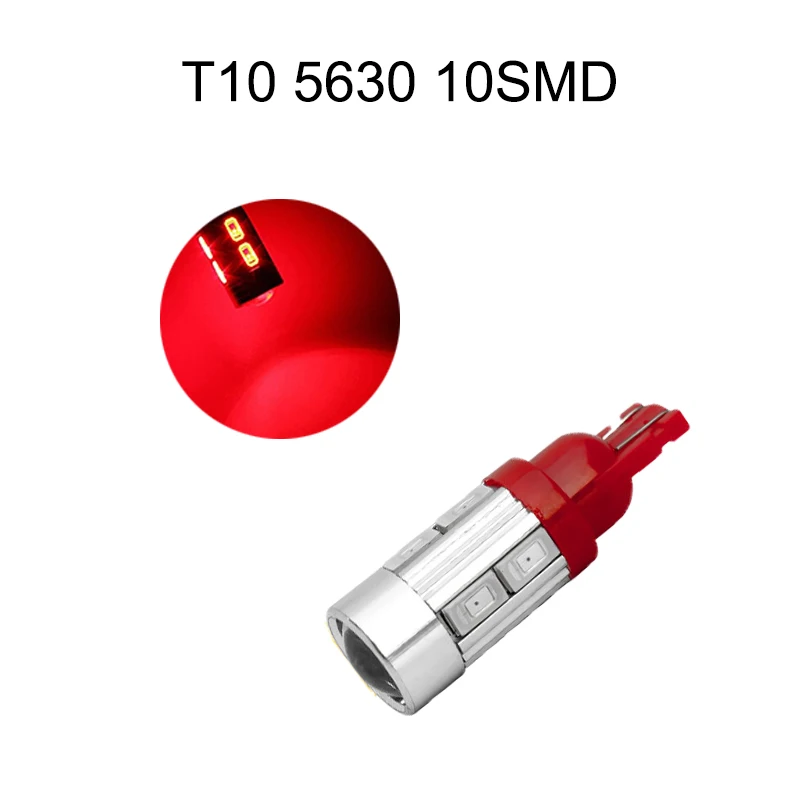 

10Pcs T10 Red 12V W5W 5630 10SMD Wedge LED Car Bulbs For 192 168 194 2825 Clearance Lamps License Plate Lights