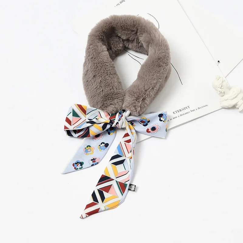 Fashion Scarf New Lace-Up Collar Korean  Of The Faux Fur Collar Stitching Autumn Winter Wild Fashion Keep Warm Scarf  WD17 (4)