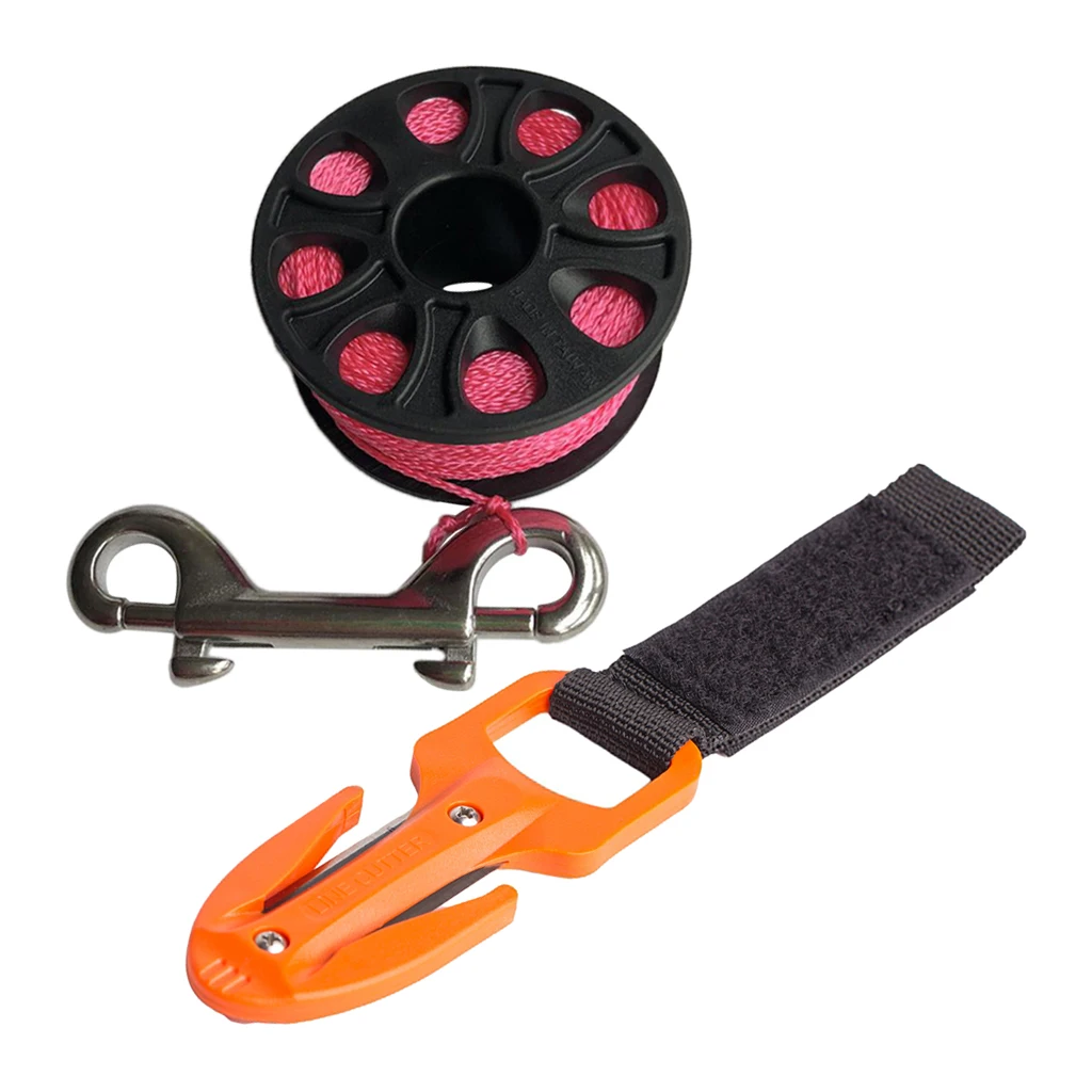  Diving Line Cutter Knife with Sheath & Dive Finger Spool Reel Clip Finger Spool Reel Cord Double Ended Hook Clip