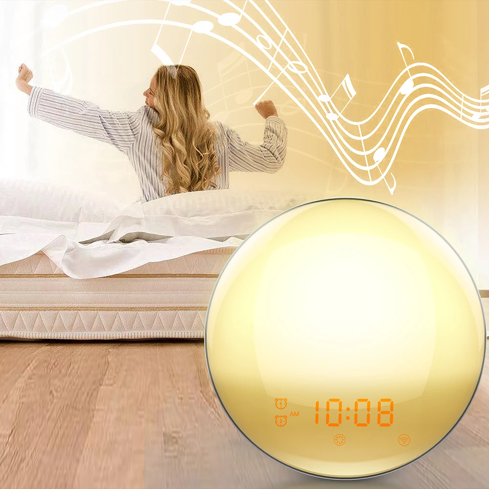 

Alarm Clock Smart 7 Colors Night Light Voice /Phone APP Remote Control Bedroom Sleep Wake Up Lamp FM Radio Alexa Wake Up Light