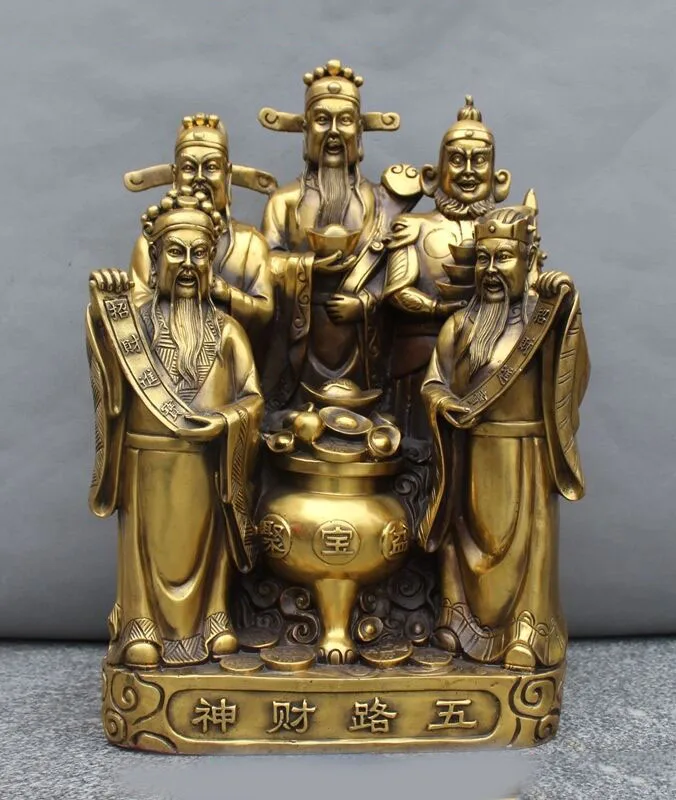 

wedding decoration 19" Chinese Folk brass Pray Bless money coin Ruyi Five God of Wealth sculpture