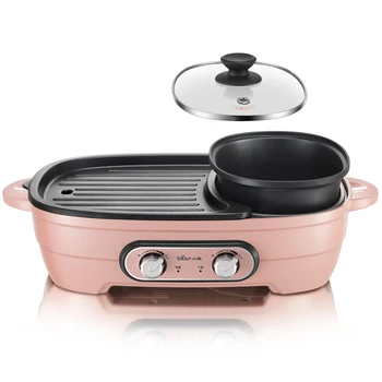 

220V Non-stick Barbecue Meat Griddle Machine 2 In 1 Multifunction Electric BBQ Grill Hot Pot Machine EU/AU/UK Multi Cooker