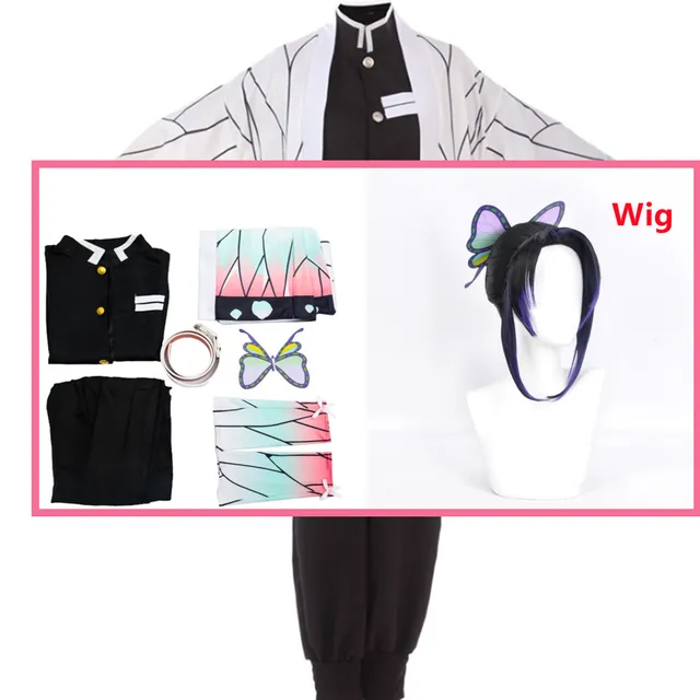 Adult Kids Anime Demon Slayer Kimetsu no Yaiba Kimono Kochou Shinobu Cosplay Costume A4 Costume wig