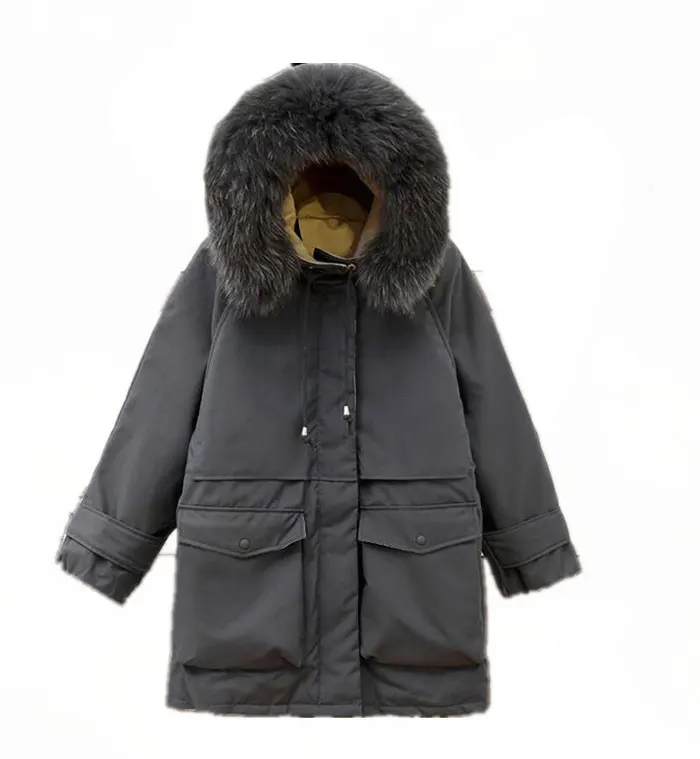 Большой натуральный Лисий мех с капюшоном зимняя куртка для женщин парки Толстые парки теплый пояс завязывать зимнее пальто
