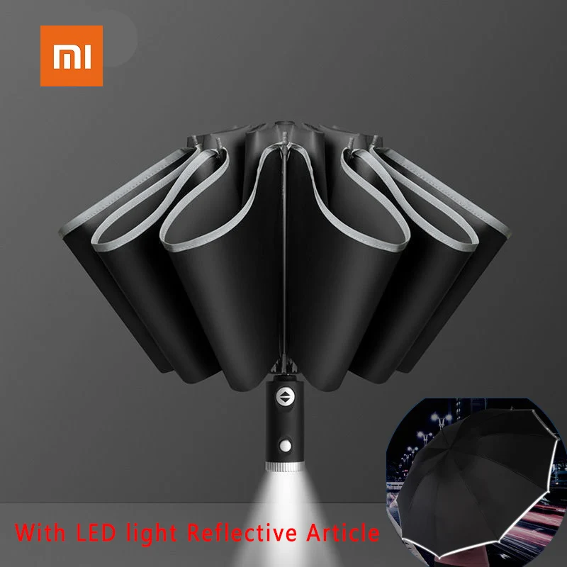 New Xiaomi Ten-bones Automatic Business Umbrella with Light Auto Open Close Light-emitting LED Reverse | Дом и сад