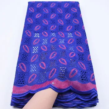 

Royal Blue Swiss Cotton Lace Fabric High Quality African Swiss Voile Lace In Switzerland With Stones For Nigerian Sewing F1747