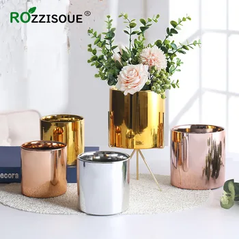 

Rose Gold Ceramic Flower Pot Creative Nordic Home Decor Electroplating Vases for Flowers Indoor Round Hydroponic Decorative Vase