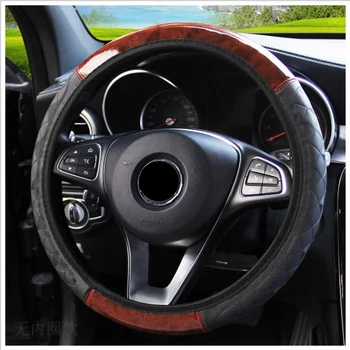 

Wood Grain Leather Braid Without Inner Ring Steering Covers Diameter 37-38cm Anti Slip Car Steering Wheel Cover Universal