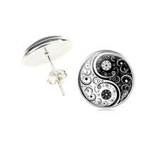 Инь Ян цветочные серьги 12 мм кабошон стекло женские модные серебряные серьги гвоздики ручной работы Чакра Ювелирные изделия Аксессуары