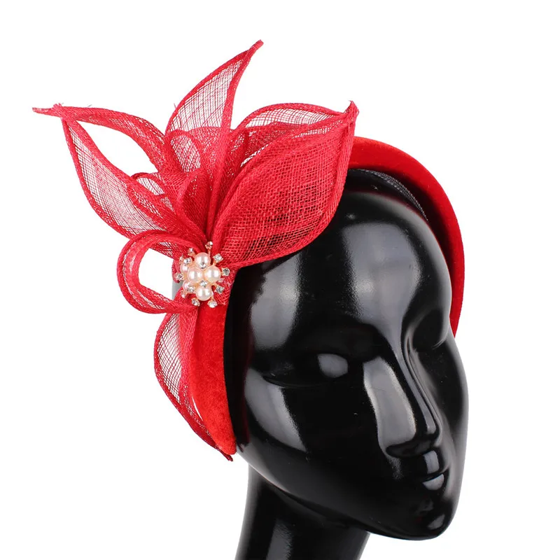 Новые модные женские головные уборы для свадебной вечеринки очаровательные повязки элегантные женские для девушек аксессуары для волос шоу гонки головной убор - Цвет: Красный