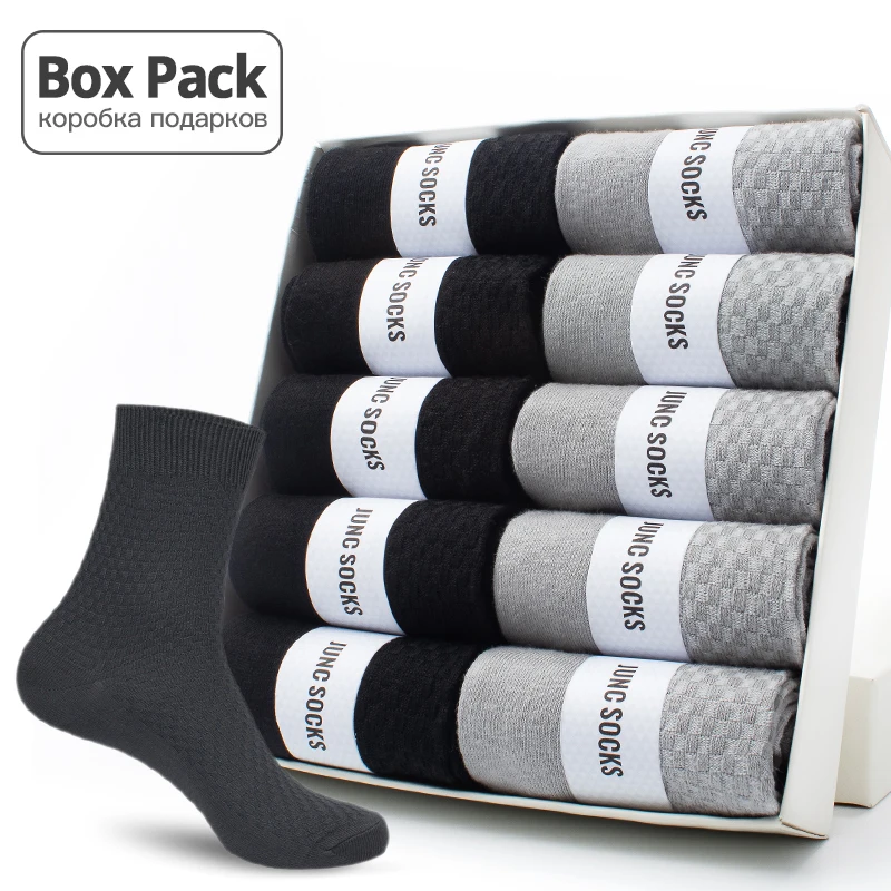 10 Pairs / Box Pack Business Men Bamboo Socks High Quality New Classic Long Socks For Summer Winter Mens Dress Sock Size US 6-12