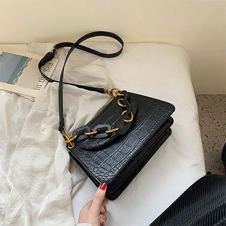 20 CM Black Винтажная модная женская квадратная сумка новая качественная женская дизайнерская сумка из искусственной кожи с каменным узором сумка через плечо - Цвет: 20 CM Black