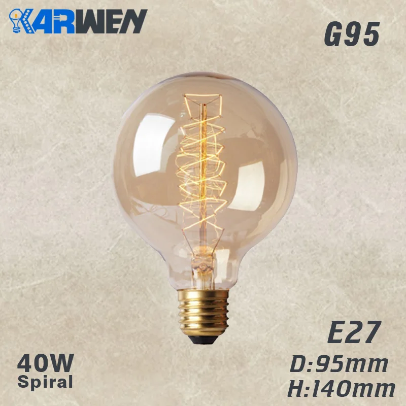 Светодиодный лампа накаливания Эдисона лампа 3D декоративные Винтаж Эдисон лампы E27 220V T10 T45 A60 ST64 G80 G95 сменная лампа накаливания - Цвет: G95 Spiral 220V