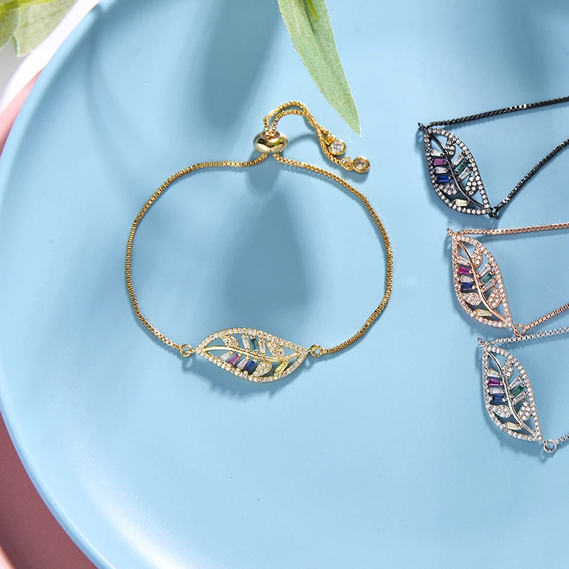 Pipitree нежная Принцесса Ювелирные изделия с фианитами завод Шарм для браслета в форме листка Femme Свадебные Регулируемая цепь Браслеты для Для женщин