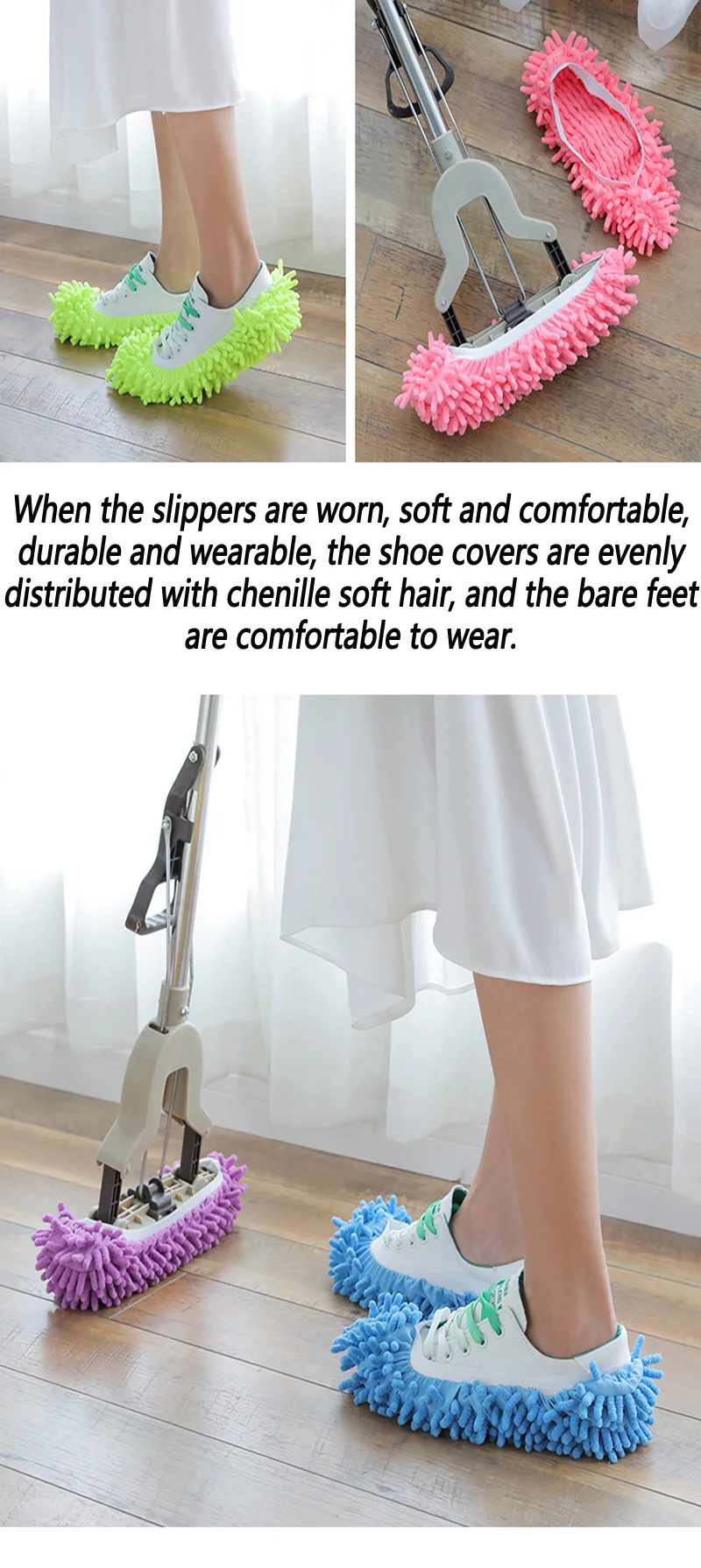 New Style 5 Colors 1pcs Multifunctional Chenille Micro Fiber Shoe Covers Clean Slippers Lazy Drag Shoes Mop Caps Household Tools