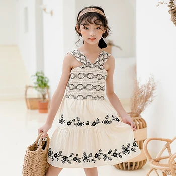 

Retail 6318 Cotton Embroidery Princess Baby Big Girl Dress 2020 New A-line Summer Party Kid Dress For Girl Children Clothes