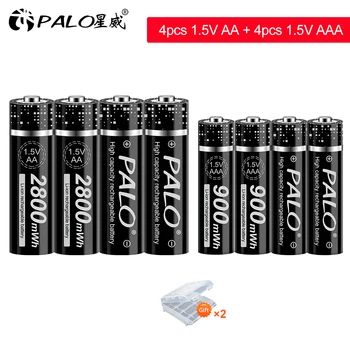 

PALO 1.5V AA Rechargeable Li-ion AA Battery 2800mWh+1.5V AAA Lithium li ion rechargeable battery 900mWh