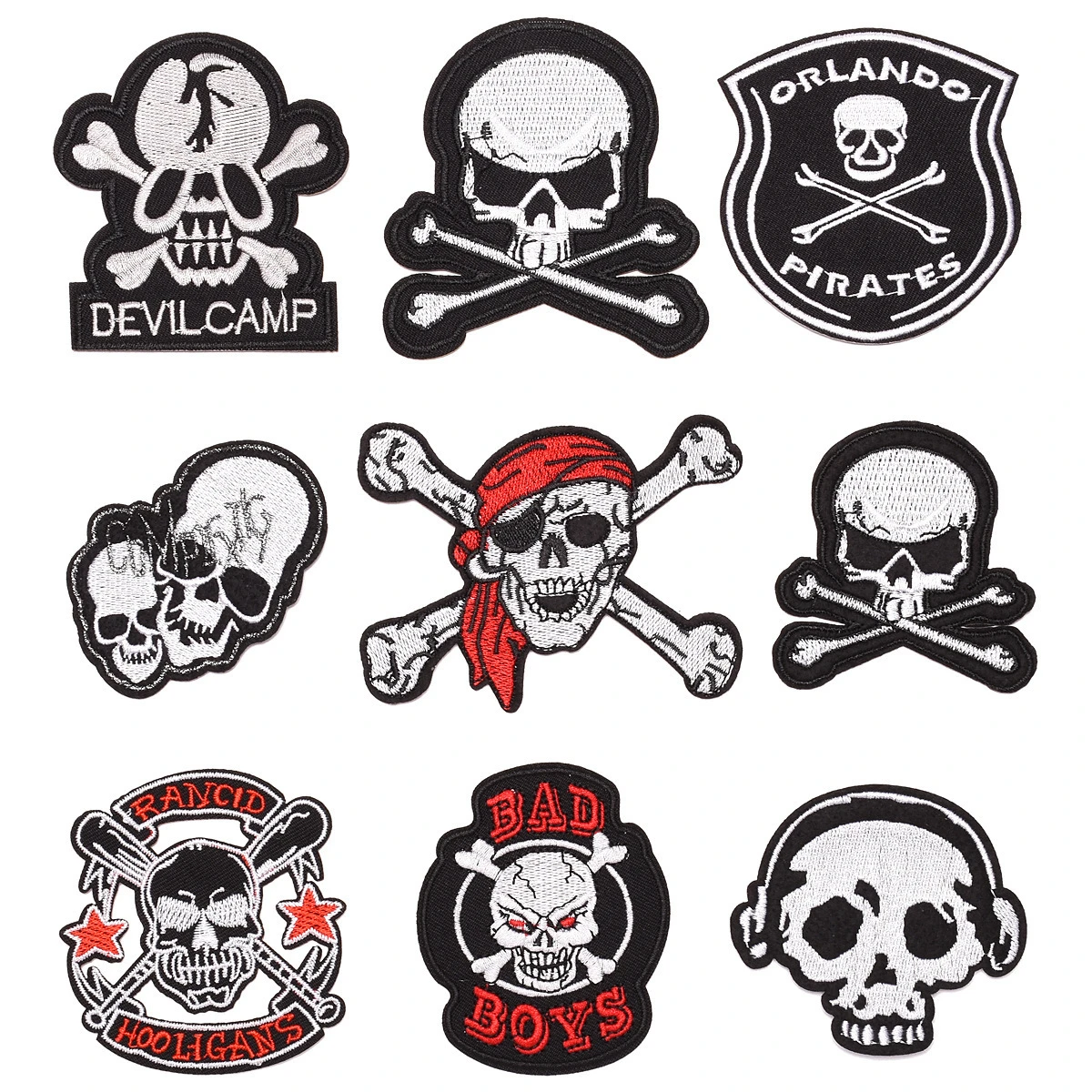 Stopper Pirates Skull Embroidery Patches Iron on Patch Label Sew-on Embroidered Appliques Thermo Stickers DIY Clothing Sewing Patterns Interlinings & Linings