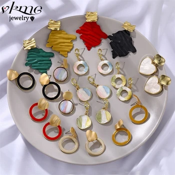 

2019 new Korean version of the earrings female models round heart pendant earrings fashion big gold geometric jewelry wholesale