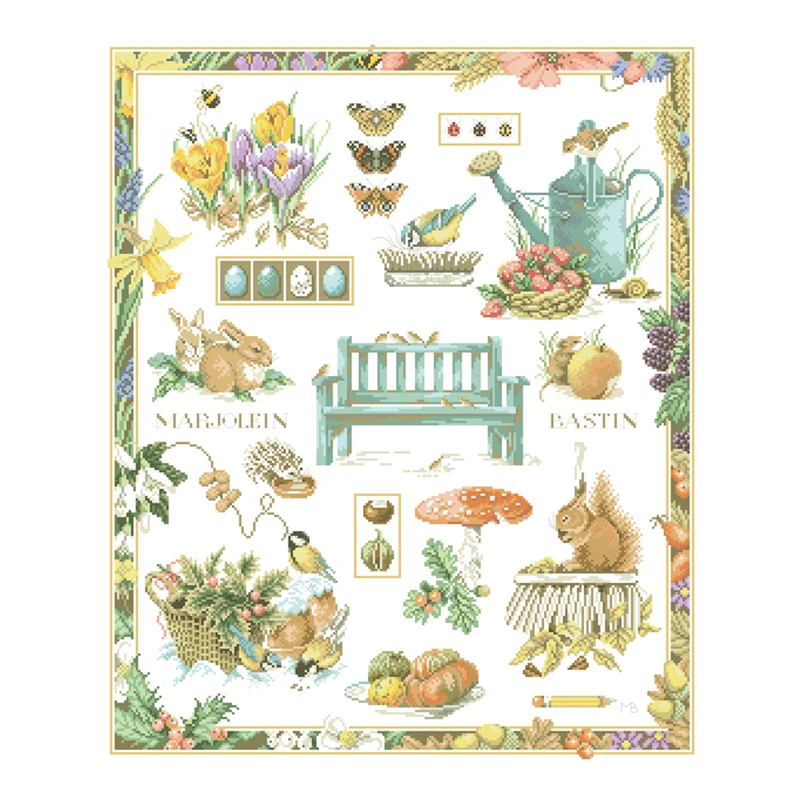 Four seasons cross embroidery kit fruit pattern design 18ct 14ct 11ct unprint canvas Cross-stitch DIY needlework