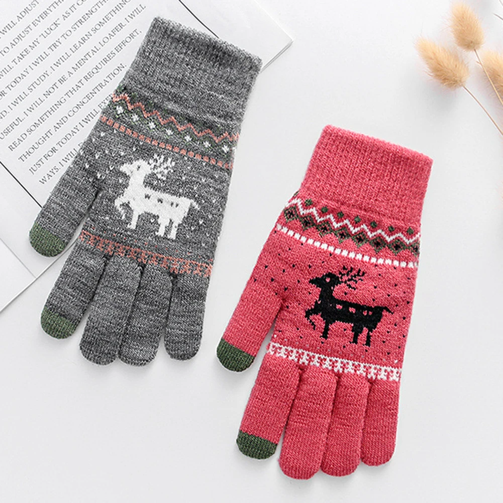 Vintage christmas deer knitted gloves women thicken touch screen gloves winter warm snow Elk full finger mittens christmas gift