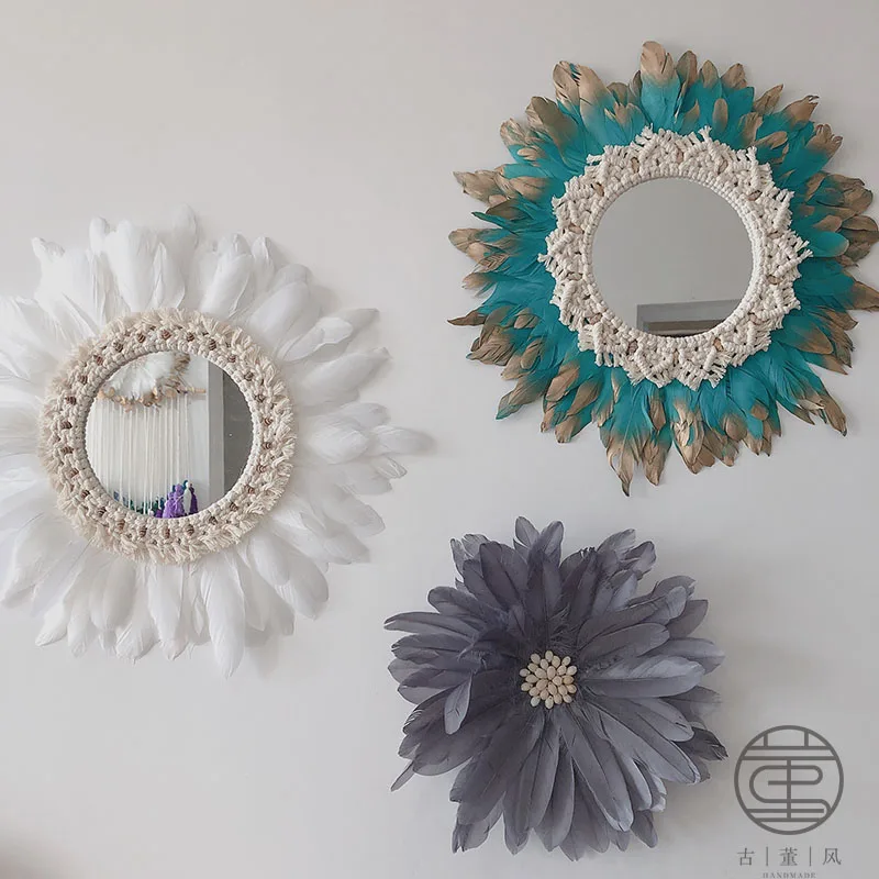 

Macrame Wall Hanging Feather Paste Tapestry Decorative Mirror Boho Decor Witchcraft Mexican Party Home Decoration Accessories