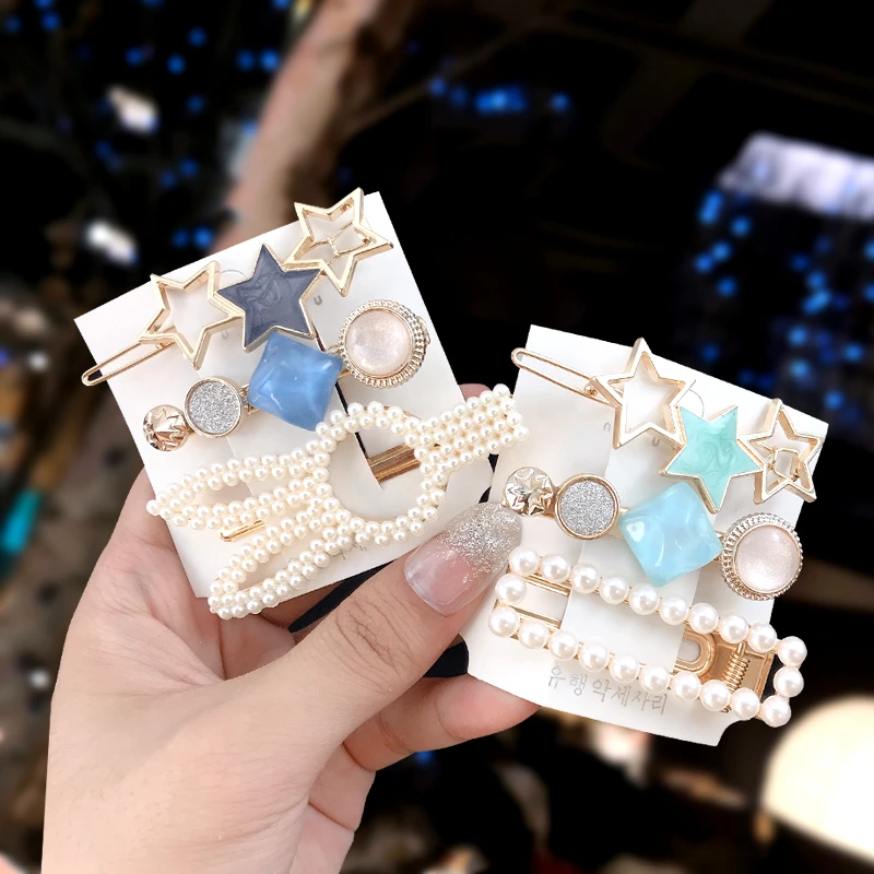 3PCS/Set Pearls Acetate Hair Clips For Women Fashion Girl Hairpins New Geometric Barrettes Hair Accessories