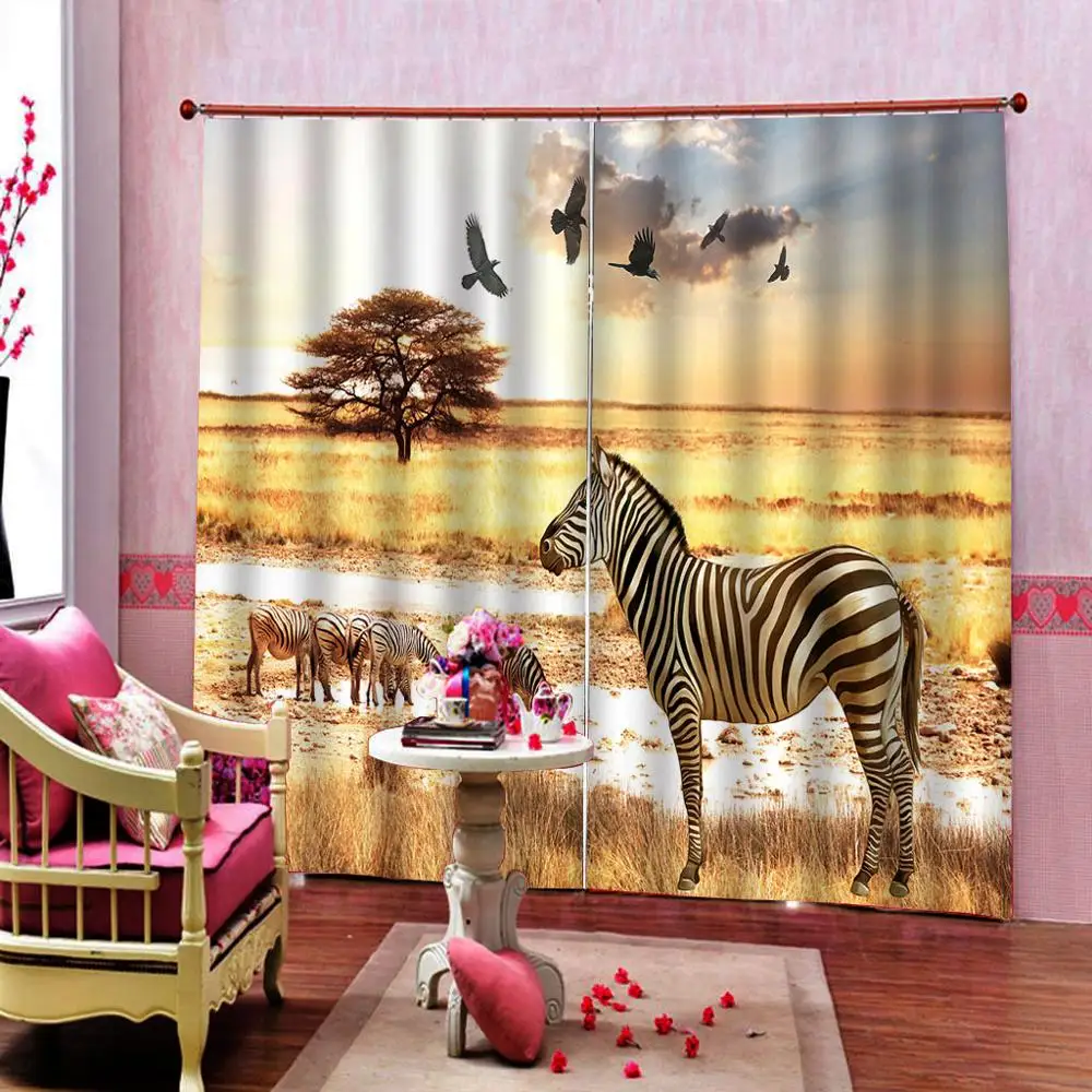 Zebras Like Leaves 3D Curtains Blockout Photo Printing Curtains Drape Fabric 