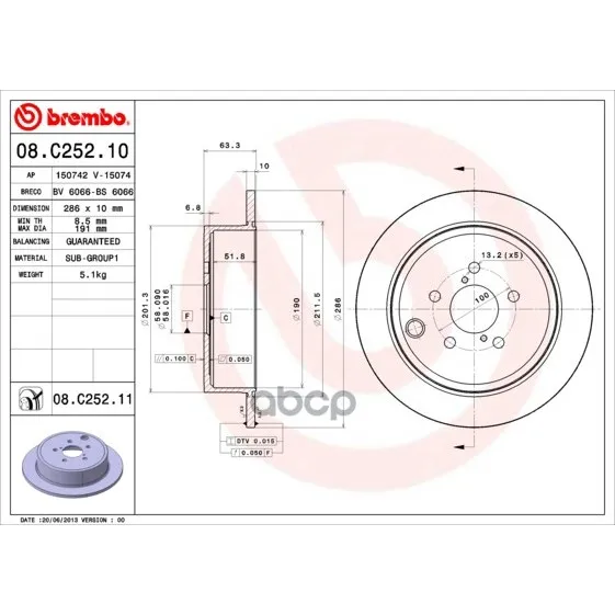 Диск Тормозной Задние Subaru Forester/Impreza/Legacy/Outback 08- Brembo арт. 08.C252.11